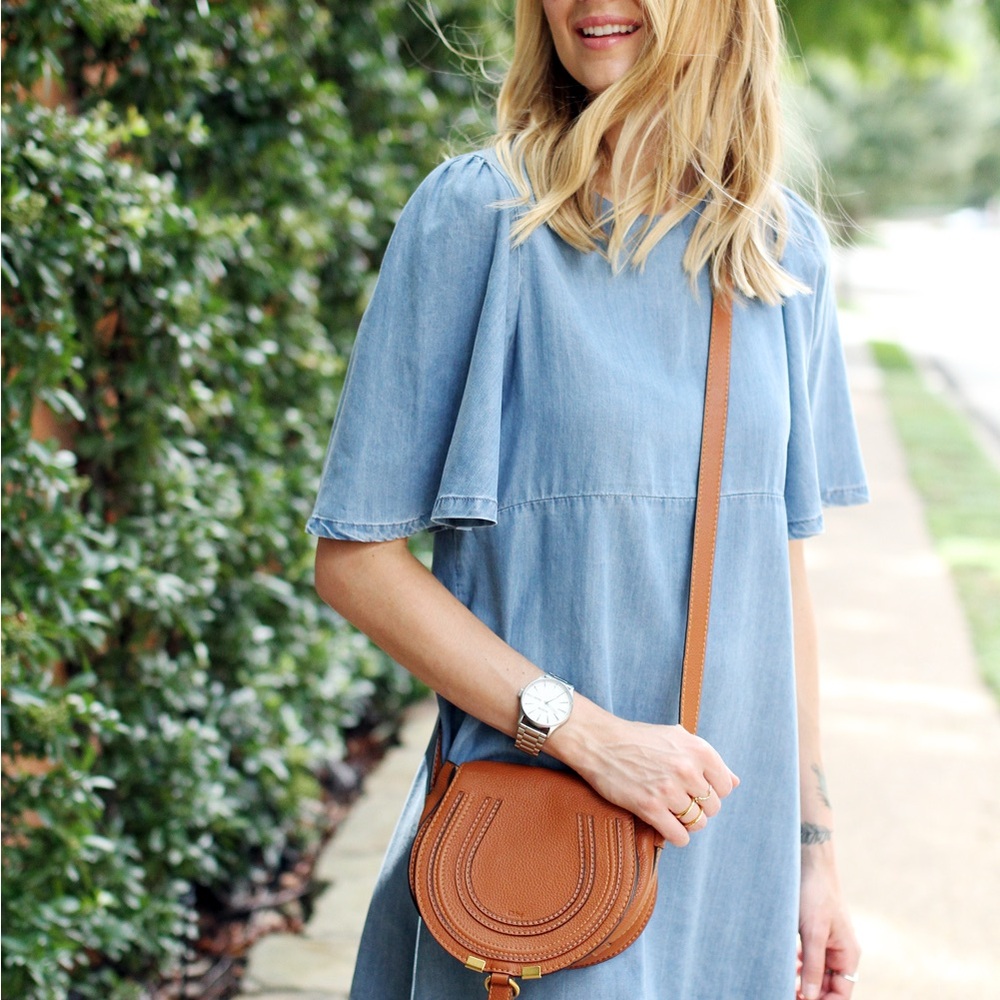 Zara Flutter Sleeve Denim chambray Dress NWT